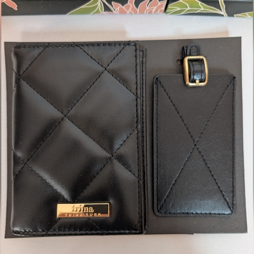 Trina Turk Black Quilted Passport Wallet and Luggage Tag Gift Set - Picture 2 of 5